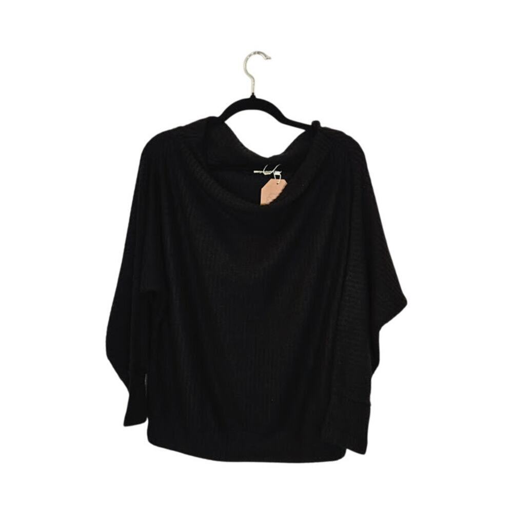 Kori NWT Womens Cowl Neck Sweater Size Small Black Lagenlook Bohemian Preppy
